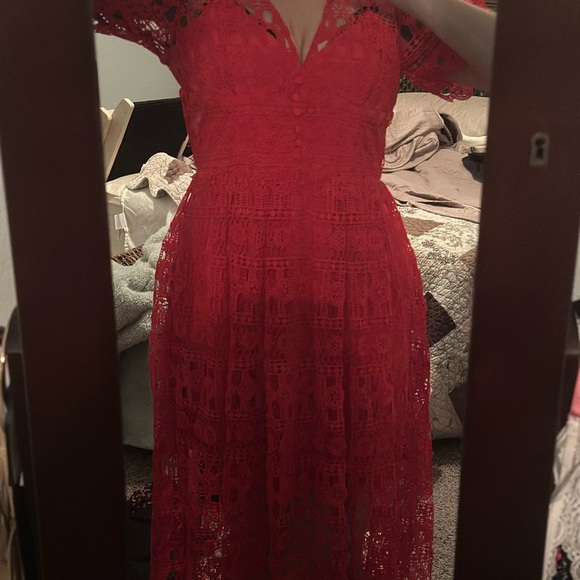 Self-Portrait Red Lace Midi Dress - Picture 7 of 11